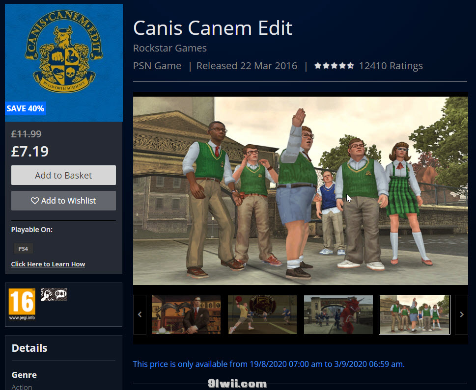 【5.05】PS4 恶霸鲁尼 官方獎杯版 英文 Bully (Canis.Canem.Edit) CUSA03551